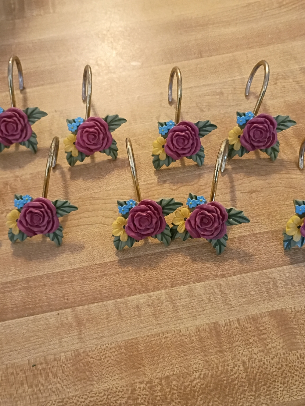 Floral Rose Shower Curtain Hooks - Pink Rose